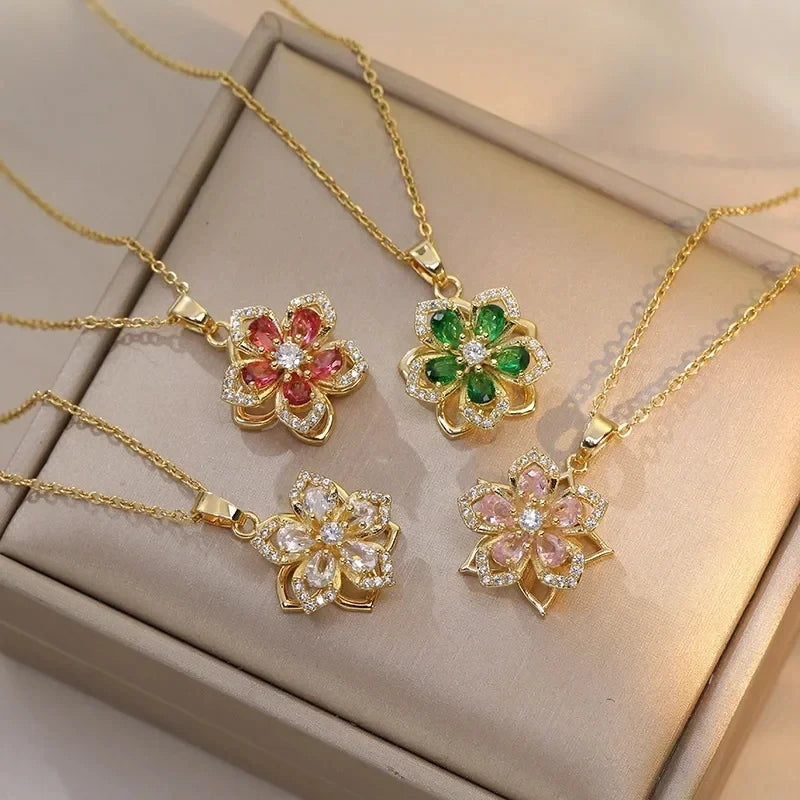 Rotating Flower Pendant Necklace