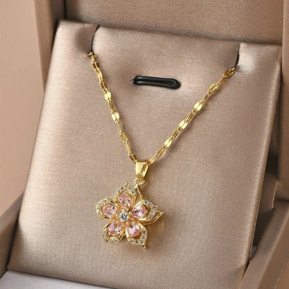 Rotating Flower Pendant Necklace