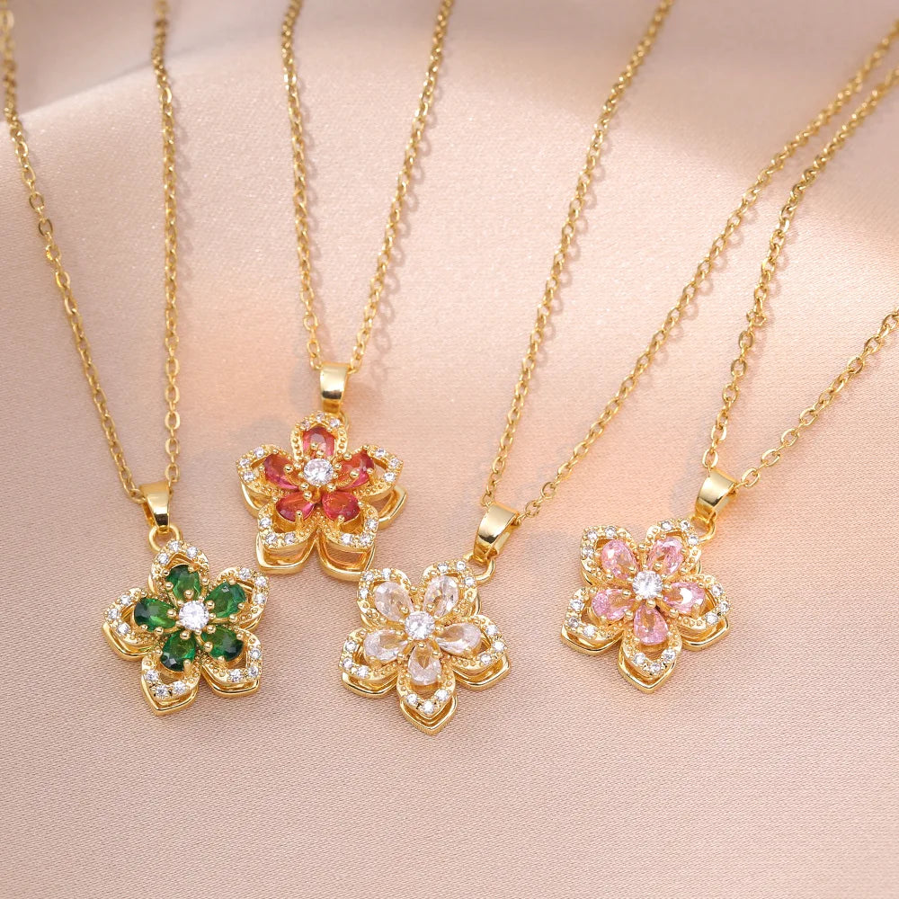 Rotating Flower Pendant Necklace
