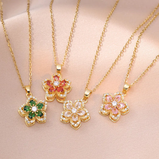 Rotating Flower Pendant Necklace